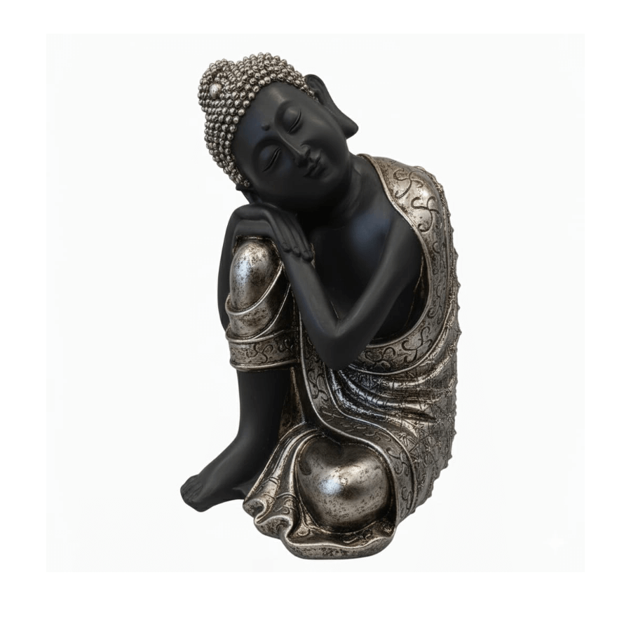 Dekoratif Oturan ve Düşünen Buda Heykeli (34x20cm) - 4