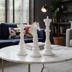 Dekoratif Satranç Taşı Heykel Set (3 Adet Biblo 32x12cm) - 2