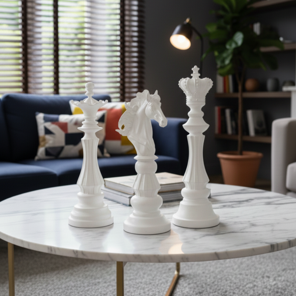 Dekoratif Satranç Taşı Heykel Set (3 Adet Biblo 32x12cm) - 2