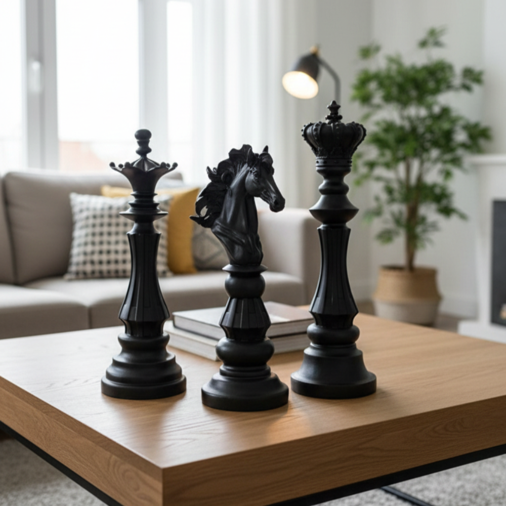 Dekoratif Satranç Taşı Heykel Set (3 Adet Biblo 32x12cm) - 3