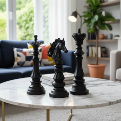 Dekoratif Satranç Taşı Heykel Set (3 Adet Biblo 32x12cm) - 4