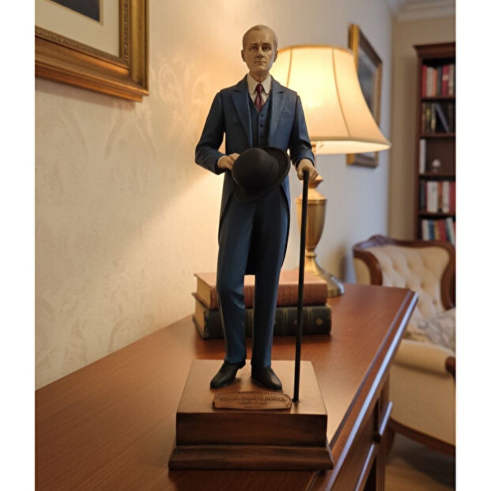  Dekoratif Standlı Atatürk Heykeli Biblo Figür El Boyaması (26x6cm) - 2