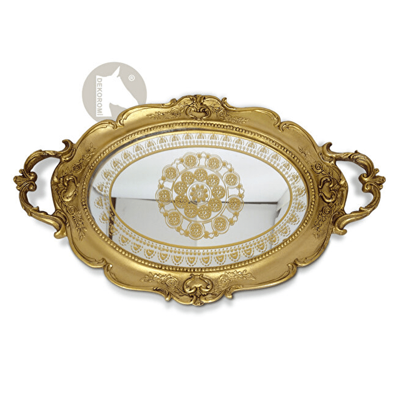 Dekoratif Vintage Aynalı Nişan, Kına, Söz Tepsisi (48x28cm) - 3