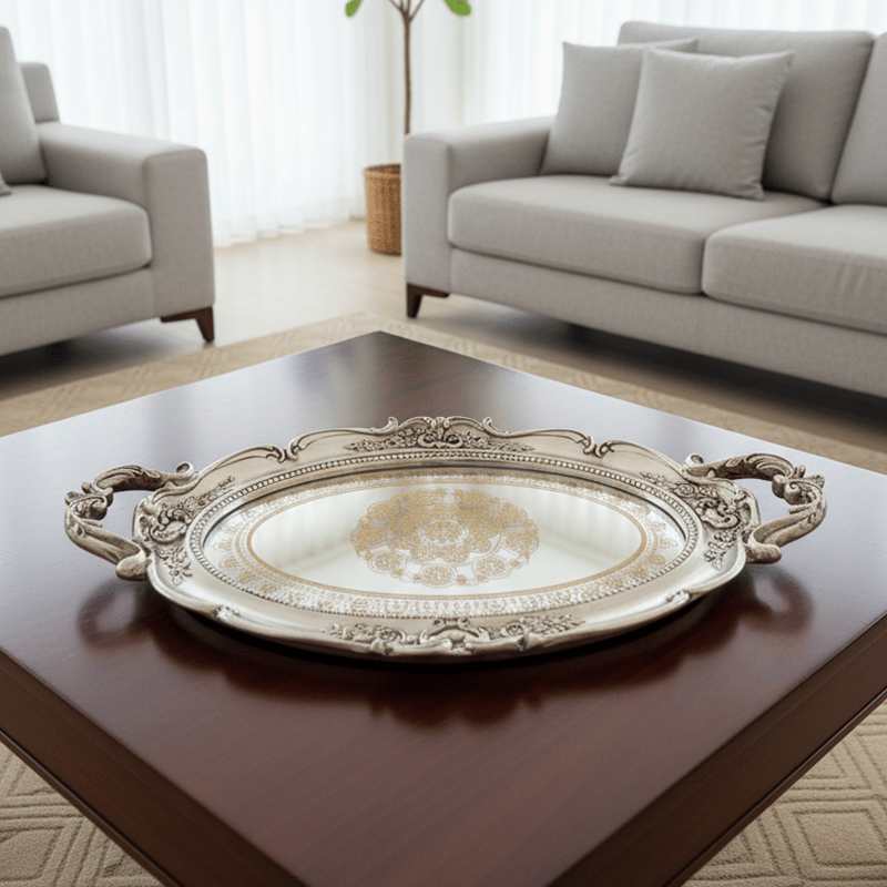 Dekoratif Vintage Aynalı Nişan, Kına, Söz Tepsisi (48x28cm) - 6