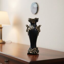 Dekoratif Yaprak Detaylı Siyah Vazo Lüks  (35x17cm) - 1