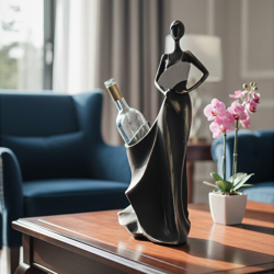 Dekoratif Yelpazeli Kadın Şaraplık ve Şişe Tutucu Biblo (35x17cm) - 2