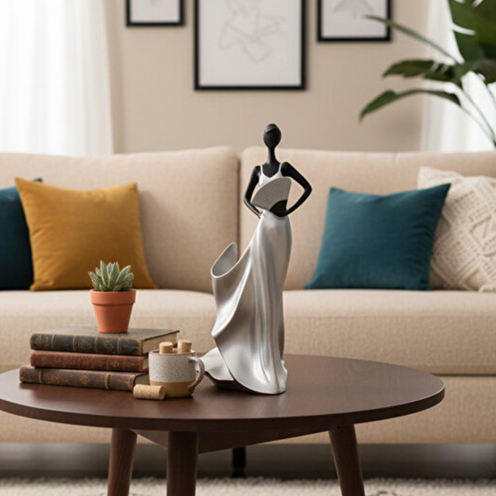 Dekoratif Yelpazeli Kadın Şaraplık ve Şişe Tutucu Biblo (35x17cm) - 3