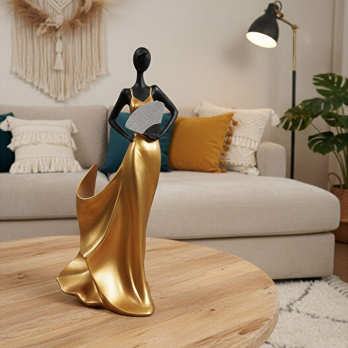 Dekoratif Yelpazeli Kadın Şaraplık ve Şişe Tutucu Biblo (35x17cm) - 4