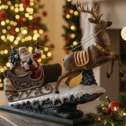 Dekoratif Yılbaşı Noel Baba Heykeli Kızaklı Obje Biblo (54x50cm) - 1