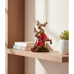 Dekoratif Yılbaşı Ürünü Kızaklı Geyik Çift Biblo (18x13cm) - 1