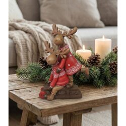 Dekoratif Yılbaşı Ürünü Kızaklı Geyik Çift Biblo (18x13cm) - 2