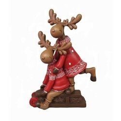 Dekoratif Yılbaşı Ürünü Kızaklı Geyik Çift Biblo (18x13cm) - 3