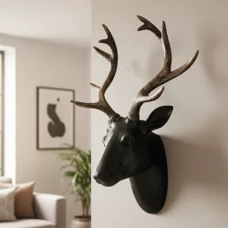 Duvar Geyik Büstü Heykeli Siyah 40x29cm - 1