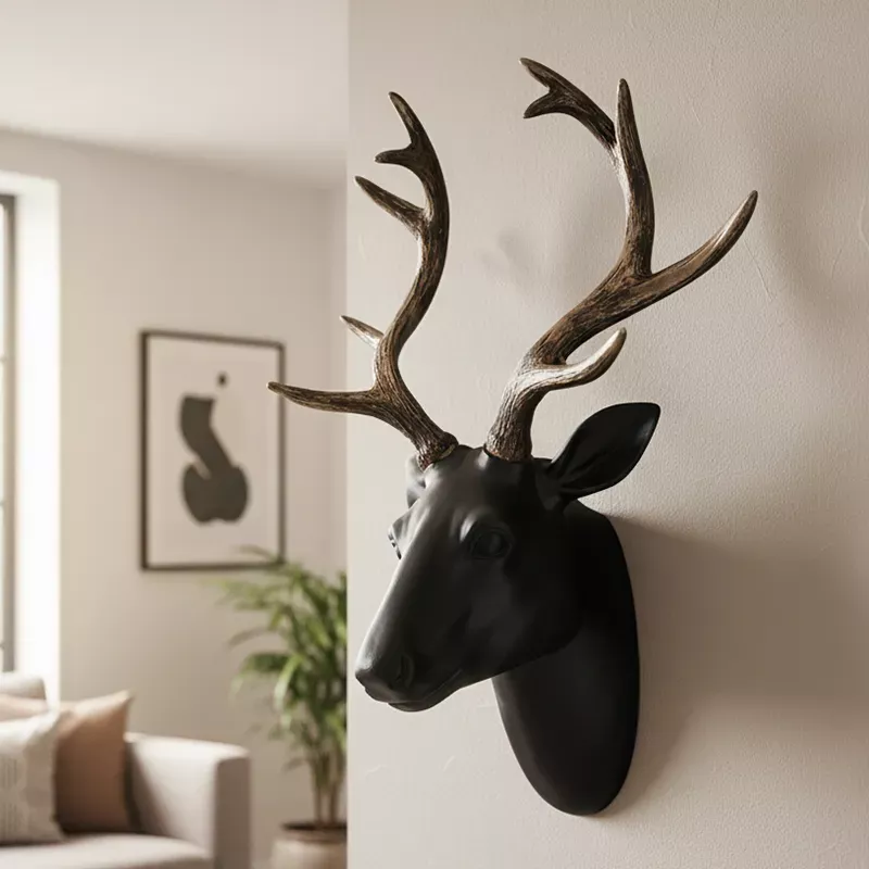 Duvar Geyik Büstü Heykeli Siyah 40x29cm