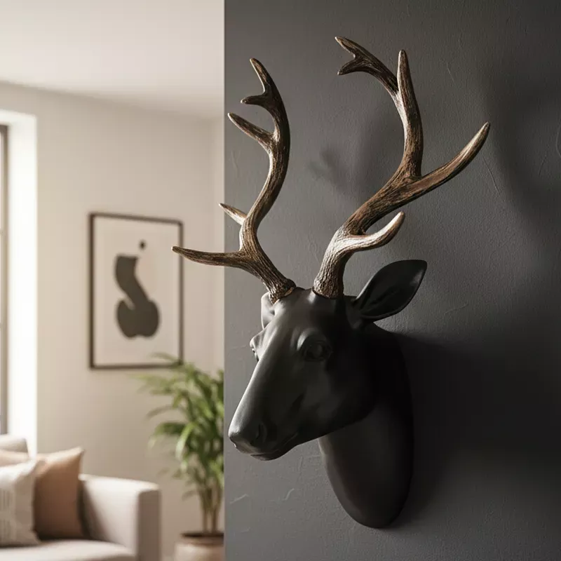 Duvar Geyik Büstü Heykeli Siyah 40x29cm - 3