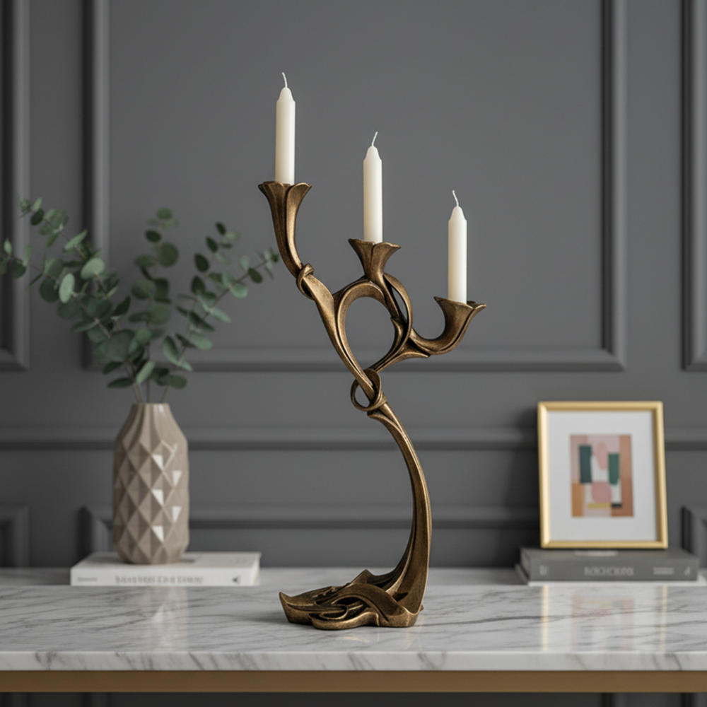 Etnik Desenli Gold Şamdan 40x18 cm - 3