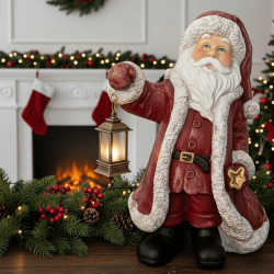 Fenerli Noel Baba Heykeli - Yılbaşı Biblo Obje (46x35cm) - 2