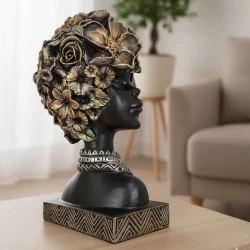 Kaideli Gül Kafalı Etnik Kadın Heykeli 28x16 cm - 1