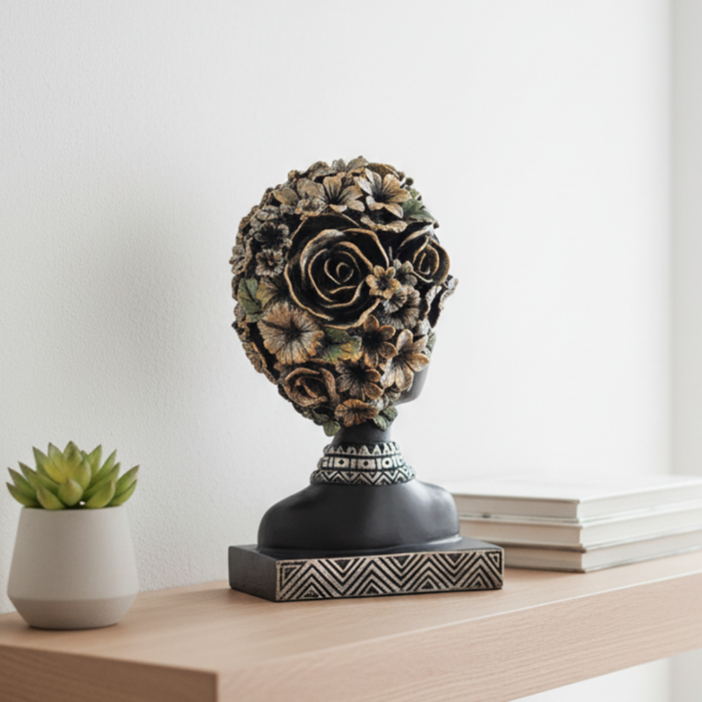 Kaideli Gül Kafalı Etnik Kadın Heykeli 28x16 cm - 2