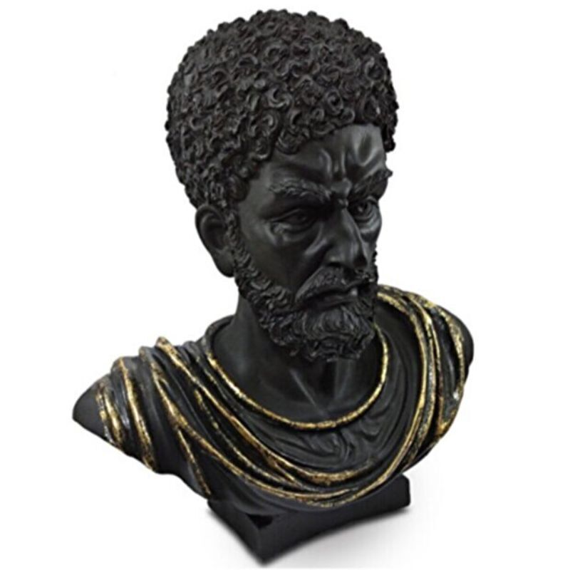 Marcus Heykeli Mat Siyah ve Altın Süslemeli Dekoratif Erkek Adam Obje (31x29cm) - 2