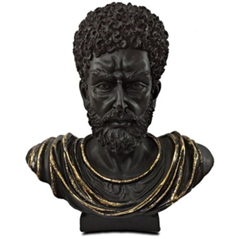 Marcus Heykeli Mat Siyah ve Altın Süslemeli Dekoratif Erkek Adam Obje (31x29cm) - 3