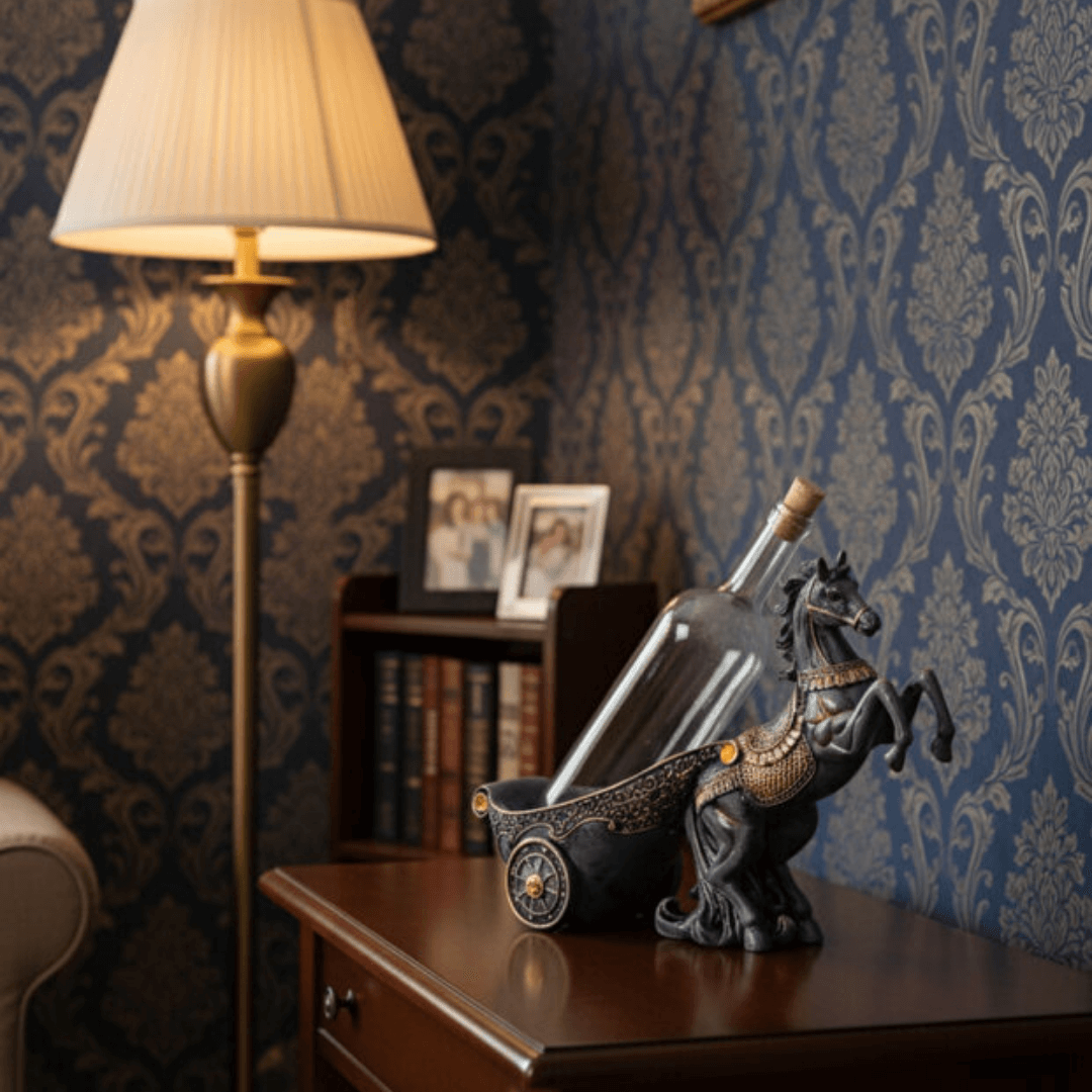 Şahlanan At Şaraplık ve Şişe Tutucu Biblo 3D El Boyaması (40x27cm) - 2