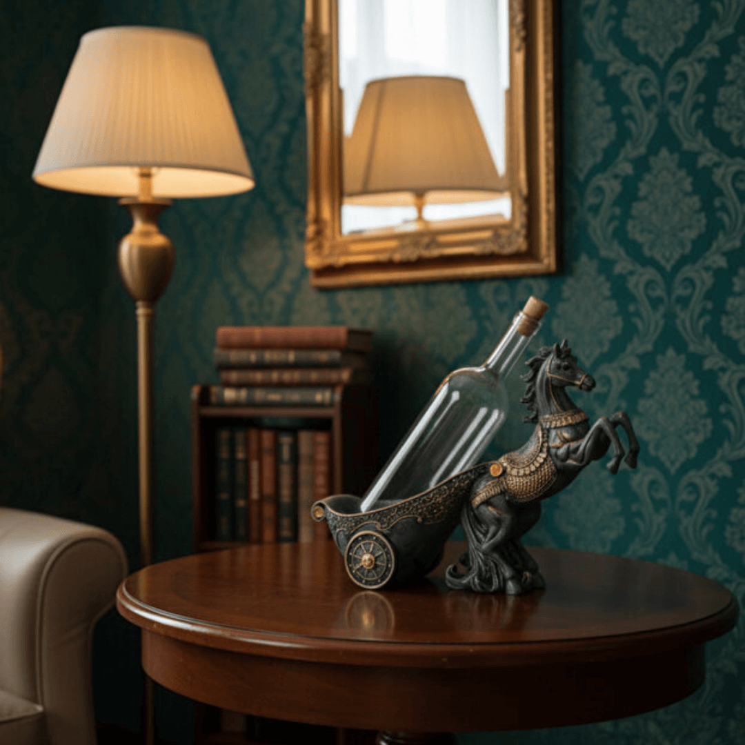 Şahlanan At Şaraplık ve Şişe Tutucu Biblo 3D El Boyaması (40x27cm) - 3