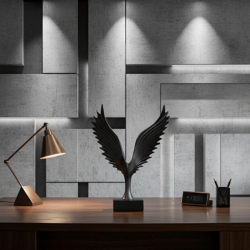 Modern Kartal Heykeli Gümüş (32x24cm) Siyah Dekorasyon Biblo - 2