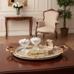 Vintage Aynalı Nişan Söz Kına Tepsisi 48x28 - 1