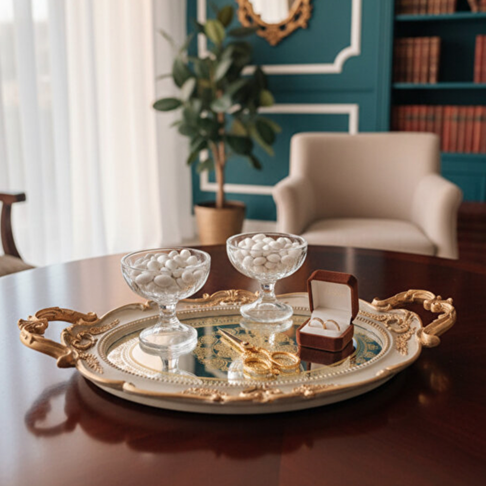 Vintage Aynalı Nişan Söz Kına Tepsisi 48x28 - 3