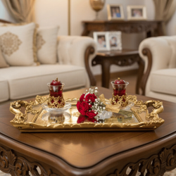 Vintage Aynalı Tepsi Gold Nişan ve Söz Tepsisi (48x35 cm) - 1