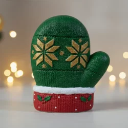 Yılbaşı Eldiveni (Noel) Kırmızı-Yeşil Hediyelik Eldiven Biblo Obje (10x10cm) - 2